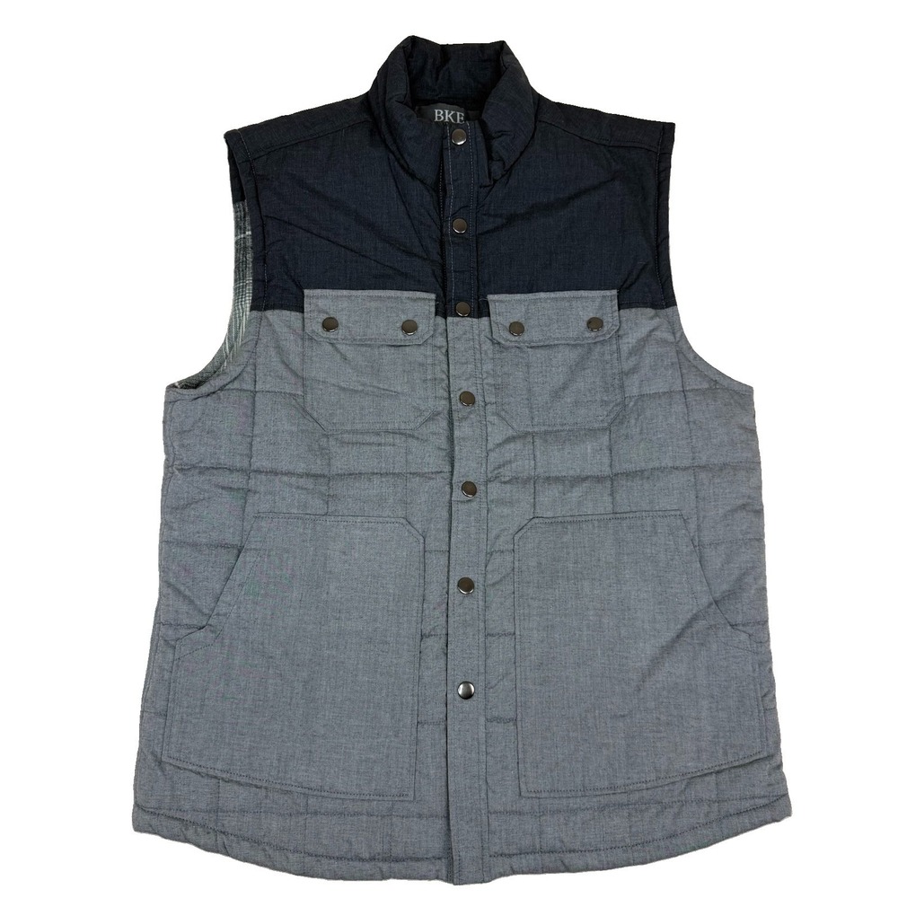 BKE Men's Puffer Colorblock Vest Sz Large L Gray Black Quilted The Buckle EUC